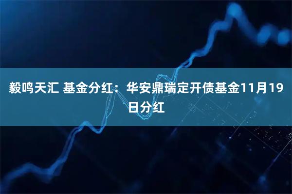 毅鸣天汇 基金分红：华安鼎瑞定开债基金11月19日分红
