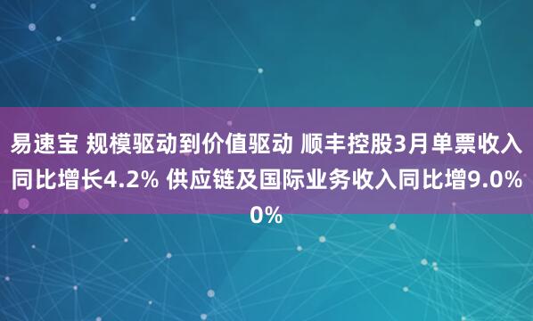 易速宝 规模驱动到价值驱动 顺丰控股3月单票收入同比增长4.2% 供应链及国际业务收入同比增9.0%